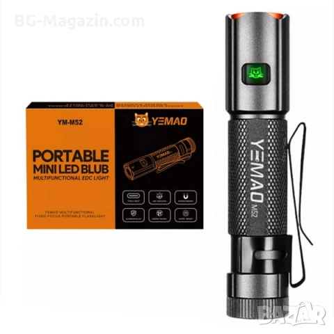 Мини мощен фенер YEMAO M52 – 1500 Лумена, 2 акумулаторни батерии, магнит и USB-C зареждане, снимка 11 - Къмпинг осветление - 54027538