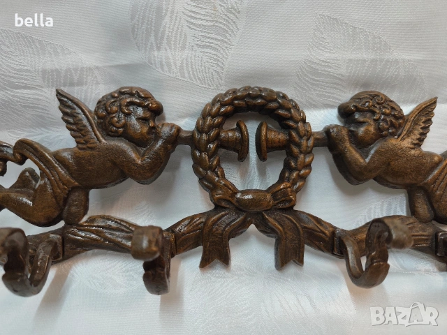 Ретро закачалка от масивен чугун – Бароков стил с ангели, снимка 4 - Антикварни и старинни предмети - 54087060