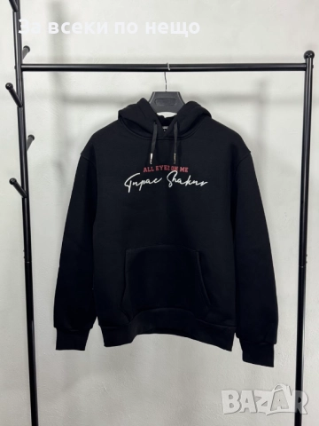 Мъжки Черен Суитшърт С Бродерия И 3D Щамповано На Гърба Със Шев С Качулка🔝Худи Код V.B.73
