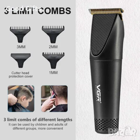 Машинка за подстригване VGR V-090 – Безжична, с T-образно острие и USB-C зареждане, снимка 4 - Машинки за подстригване - 50390531