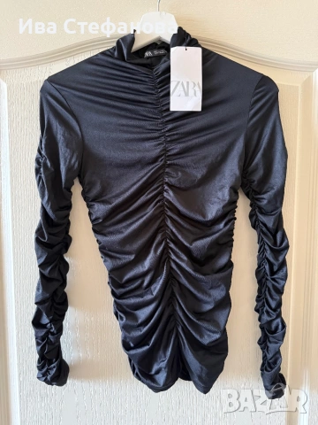 Нова блуза с етикет zara Zara Зара Мароко черна елегантна набрана по цялата дължина 