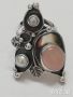 Нов сребърен пръстен с розов кварц и естествени перли, снимка 1 - Пръстени - 45764236