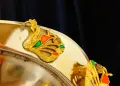 Посребрен поднос,пауни,позлатени дръжки. , снимка 3