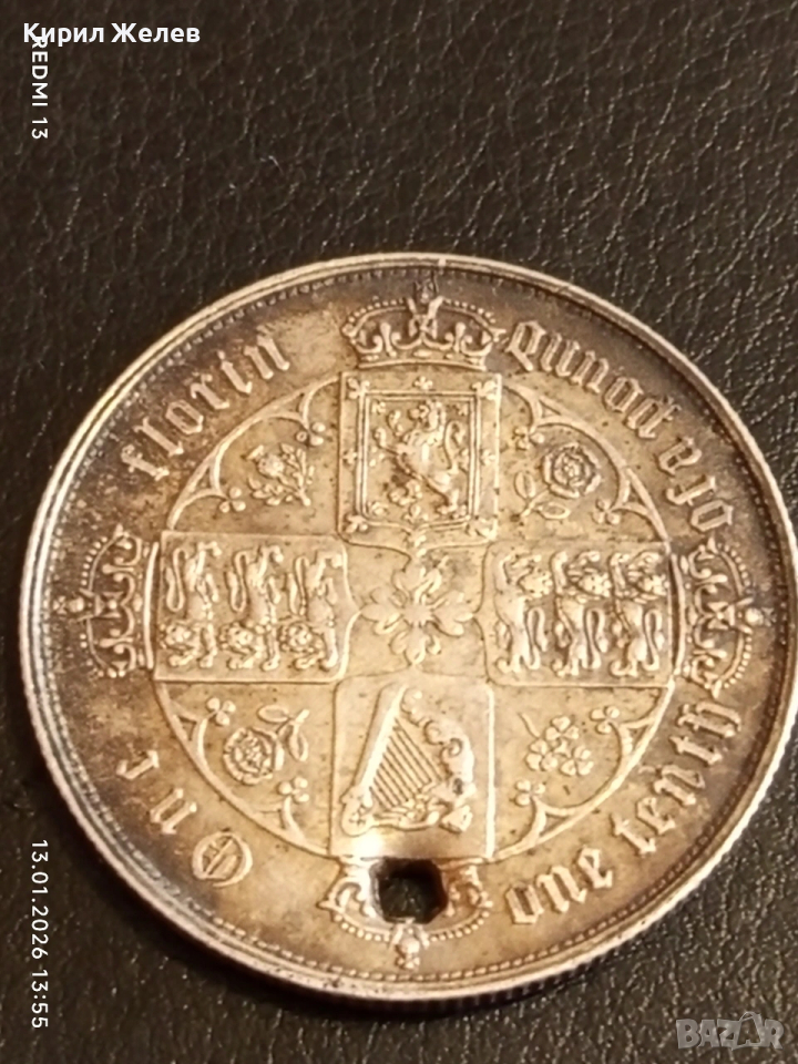 Сребърна монета 1 флорин Кралица Виктория Великобритания 52572, снимка 1