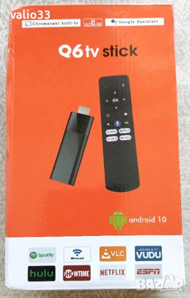 TV Stick "Q6", Android 10, 2/16Gb, FI-WI-5G, YouTube, Google Play, HDMI, с Безплатна телевизия;, снимка 1