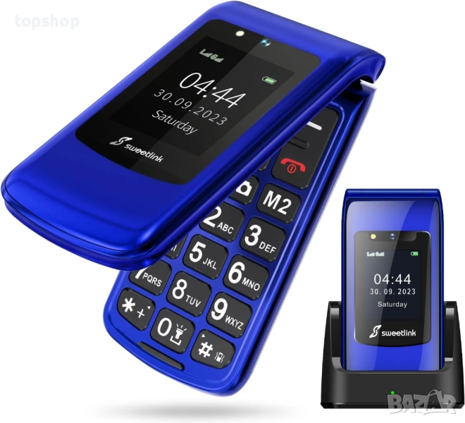 SweetLink F2 Plus мобилен телефон с големи бутони за възрастни хора, сгъваем, силен звук..., снимка 1