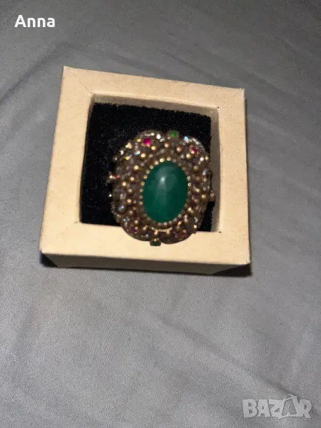 Винтидж етно пръстен с зелен камък – ръчна изработка, снимка 1