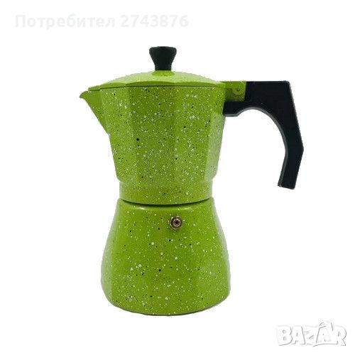 Кафеварка за котлон за 3 кафета Moka Coffee- Зелена мраморна, снимка 1