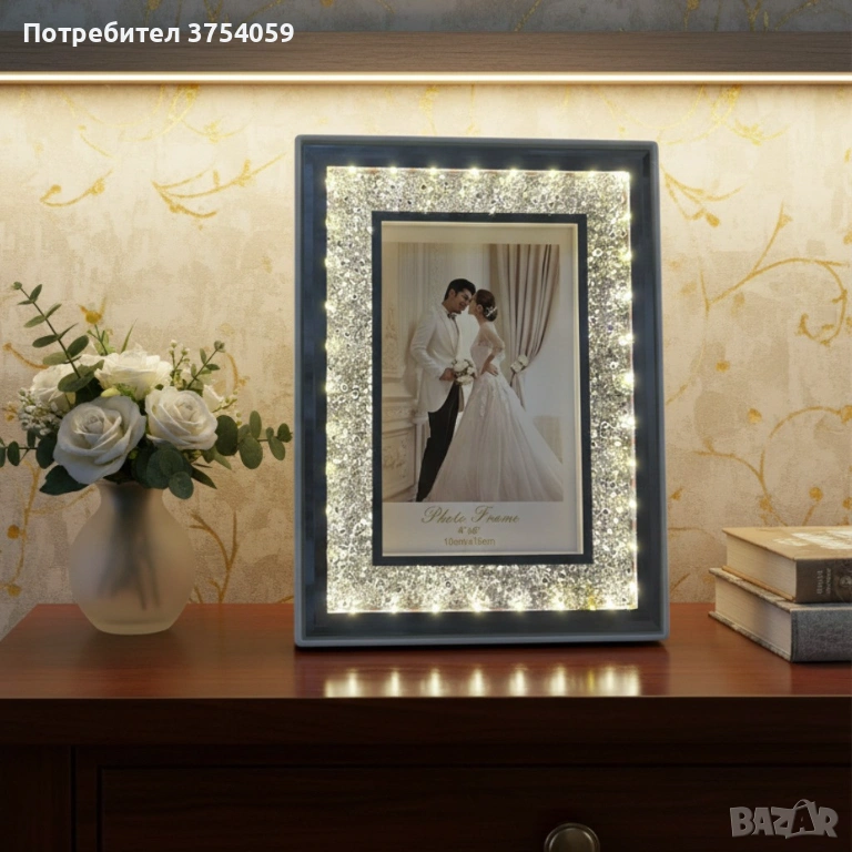 Кристална фоторамка с LED осветление и USB – блясък, който съживява спомените ти, снимка 1