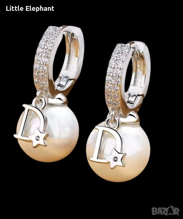 Pre order  Dior Pearl Drop: Елегантни обеци с кристали, лого бранд и висяща перла, снимка 1
