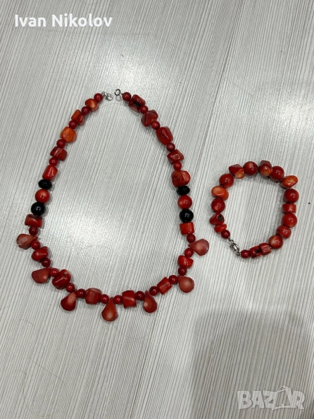 Комплект колие и гривна от корал, снимка 1