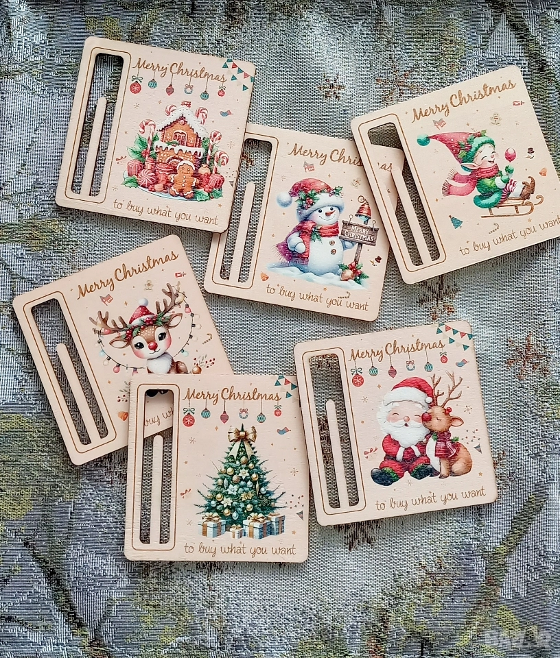 Картичка от дърво с място за банкнота , снимка 1