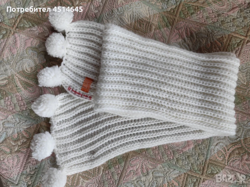 Шал НОВ бял плетен 180/20, снимка 1