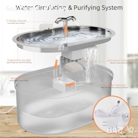 Нов автоматичен фонтан за котка голям 3,5L Дозатор за вода Много Тих, снимка 2 - За котки - 45463841