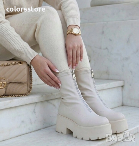 Боти на платформа - бежова кожа - LT10 