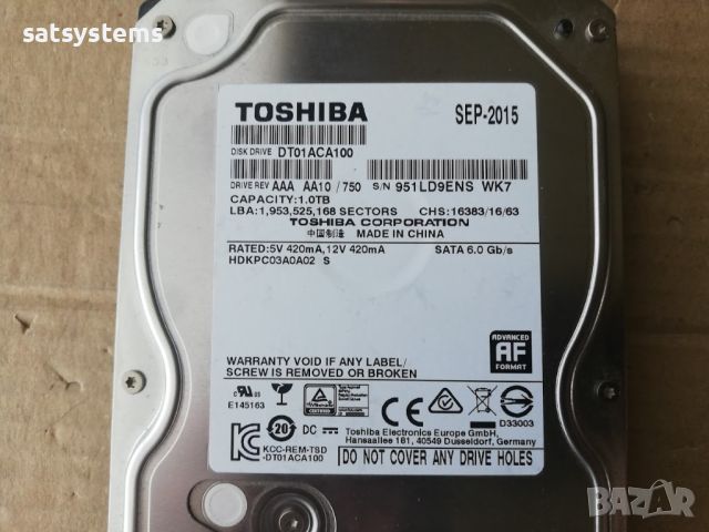 Хард диск Toshiba DT01ACA100 1.0TB SATA 6.0Gb/s, снимка 3 - Твърди дискове - 45606729