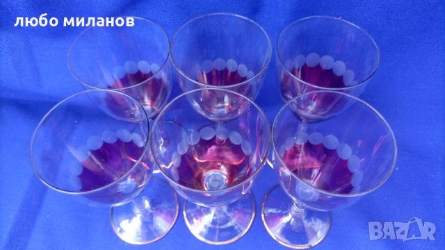 Ретро чаши комплект 6 бр, калиево стъкло, неползвани, снимка 1 - Антикварни и старинни предмети - 45997773