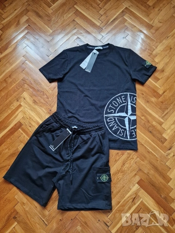 Страхотен мъжки екип къси панталони и тениска STONE ISLAND размер S M L XL 2XL , снимка 2 - Спортни дрехи, екипи - 53904232