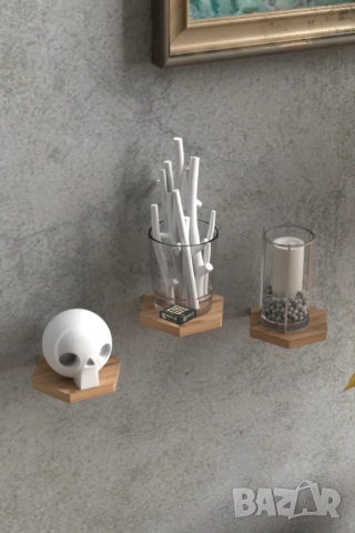 Рафтчета за стена/Комплект от 3 шестоъгълни етажерки за стена 5 цвята, снимка 7 - Етажерки - 52305084