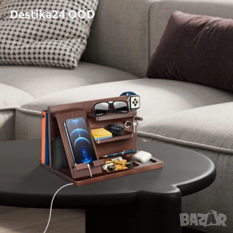 Дървена поставка органайзер за телефон, часовник и портфейл, снимка 4 - Декорация за дома - 53708956