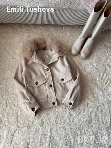 Яке от габардин с пухкава яка, снимка 8 - Якета - 53309444