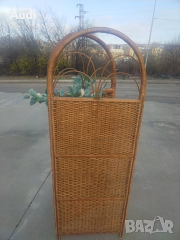 Изящен разделителен свободно стоящ параван от ратан с 2 пана от плетено естествен ратан в цвят светл, снимка 3 - Други - 52909657