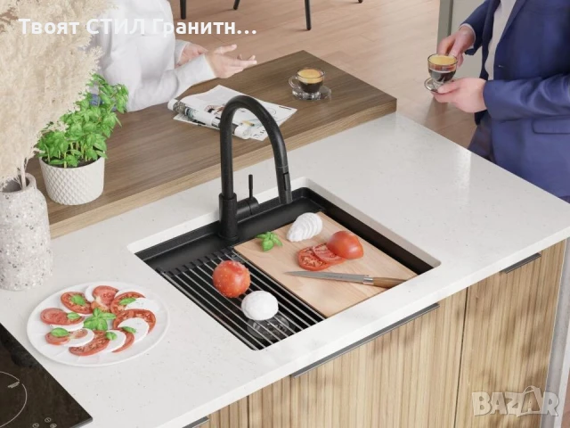 Графит кухненска мивка за вграждане под плот Берген 60 Low 560x530 мм, снимка 2 - Мивки - 51415910