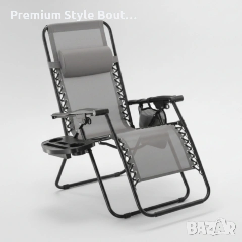 Сгъваем градински шезлонг със стойка, джоб и възглавница - мобилна зона за комфорт, снимка 5 - Градински мебели, декорация  - 53821906