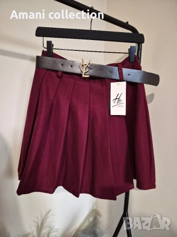 Плисирана пола от вълна с коланче, снимка 14 - Поли - 52308019