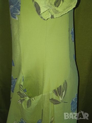 Италианска 100% памучна рокля в неоновозелено с цветя L, снимка 6 - Рокли - 46328916