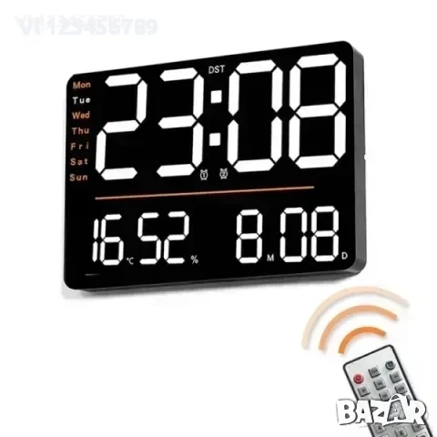 LED стенен часовник X6636 с време, седмица, температура, влажност+дистанционно, снимка 4 - Стенни часовници - 53917903