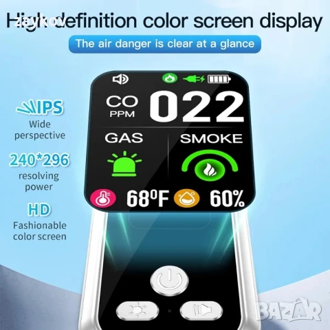 5-в-1 комбиниран детектор за въглероден оксид и аларма за дим и запалим природен газ, снимка 5 - Други инструменти - 50502463