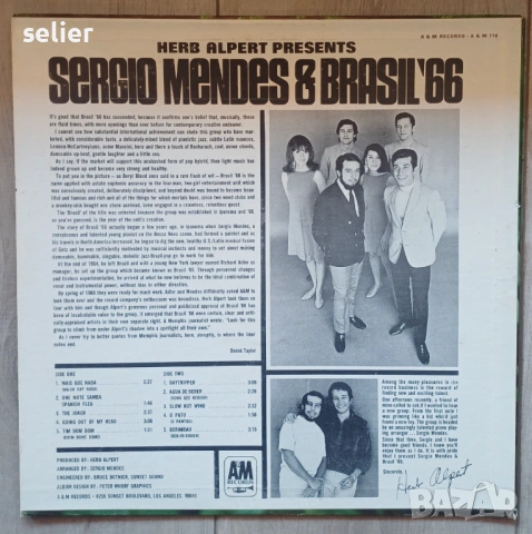 Sergio Mendes & Brasil '66 – Herb Alpert Presents Sergio Mendes & Brasil '66 Издание 🇺🇸 1966г Стил, снимка 2 - Грамофонни плочи - 53660301