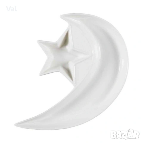 Луксозен комплект плата и купички във формата на Полумесец и Звезда - 9 части, бял порцелан, снимка 2 - Сервизи - 53929871