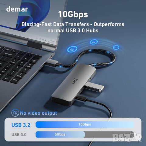 uni USB C хъб 10Gbps, USB C 3.2 Gen 2, 4 порта, снимка 2 - Кабели и адаптери - 46789038