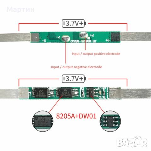 BMS БМС 1S 3.7V 10A за 18650 литиево-йонна батерия, снимка 1 - Друга електроника - 46765925