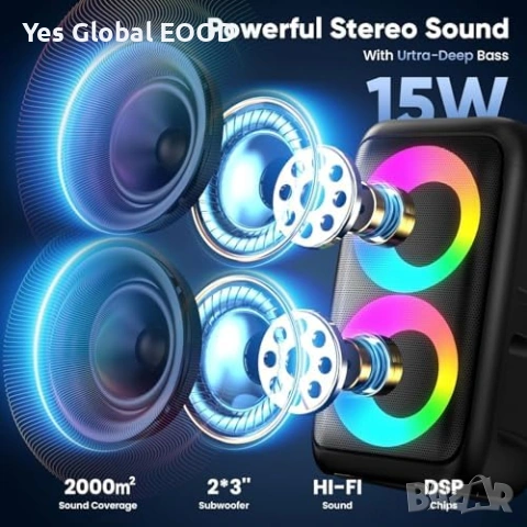 Караоке тонколона с 2 микрофона Bluetooth, снимка 4 - Тонколони - 53724694