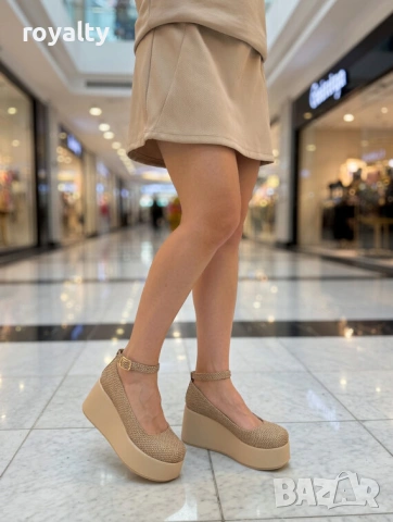 Обувки на платформа - бежови тип плетка, снимка 2 - Дамски ежедневни обувки - 54120833