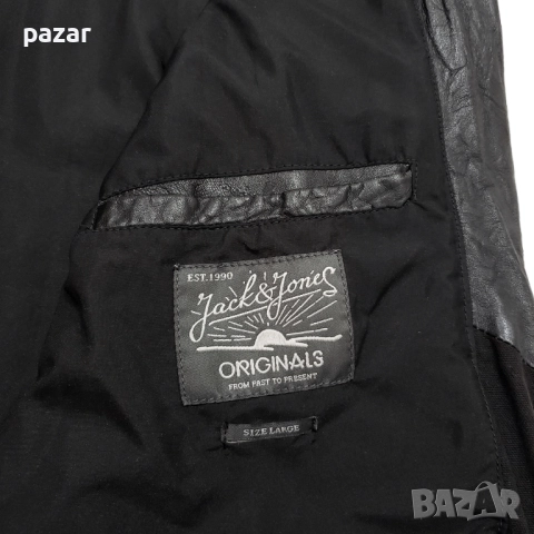 JACK & JONES Мъжко Кожено Яке Рокерско Мото Рокерия Метал Естествена Кожа L, снимка 9 - Якета - 52967809
