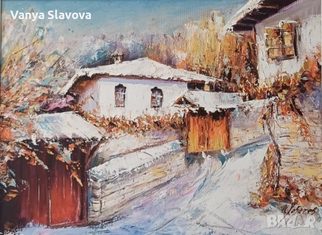 Маслена картина “Първи сняг в Боженци”, снимка 2 - Картини - 54100508