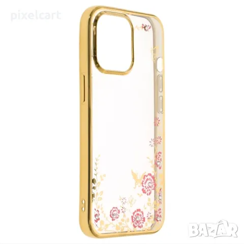 Силиконов калъф FLOWER за iPhone 13 Pro, Златист, снимка 2 - Калъфи, кейсове - 47923136