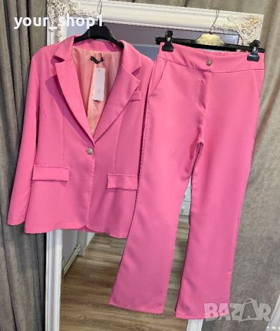 Дамски елегантен костюм в розово сако + панталон 