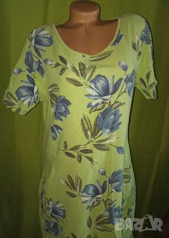 Италианска 100% памучна рокля в неоновозелено с цветя L, снимка 1 - Рокли - 46328916