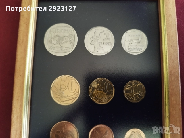 СЕТ ДЕВЕТ МОНЕТИ ОТ ЮЖНА АФРИКА  ⭐ В ДЪРВЕНА РАМКА ⭐, снимка 5 - Нумизматика и бонистика - 51455520