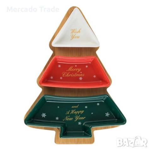 Коледни купички Mercado Trade, Бамбукова основа във формата на елха, снимка 3 - Прибори за хранене, готвене и сервиране - 52471784