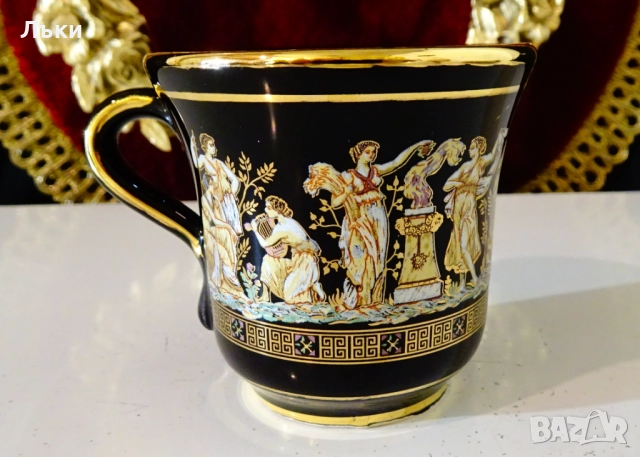 Гръцка чаша с чиния,24 карата злато. , снимка 3 - Антикварни и старинни предмети - 52595596