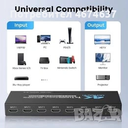 HDMI Switch 7x1 – 4K 60Hz | С дистанционно | ТОП решение за много устройства!, снимка 3 - Приемници и антени - 54271525