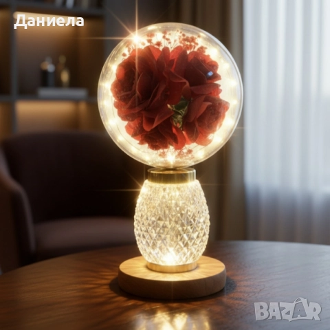 Декоративна лампа с червени рози и мека светлина – за топлина и хармония у дома, снимка 3 - Декорация за дома - 52217164