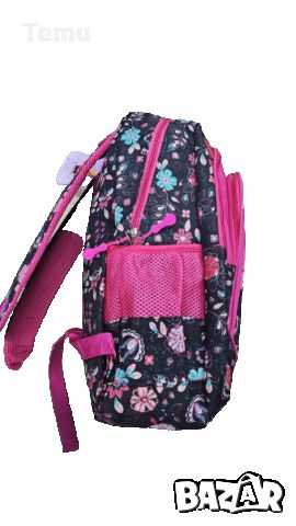 Черна ученическа раница за момичета с цветя и розови ципове, снимка 3 - Раници - 45684045