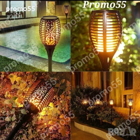 Соларна лампа 57см. за декорация на градина и двор с огнен ефект, танцуващ пламък, снимка 5 - Външни лампи - 50732438